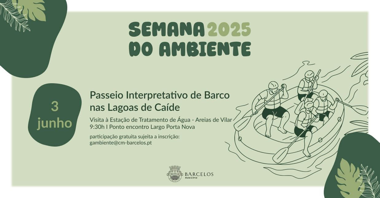 No âmbito das comemorações da Semana do Ambiente, o Município de Barcelos, através do Pelouro do Ambiente, promove, no próximo dia 3 de junho, um passeio interpretativo de barco nas Lagoas de Caíde e uma visita à Estação de Tratamento de Água, em Areias de Vilar.