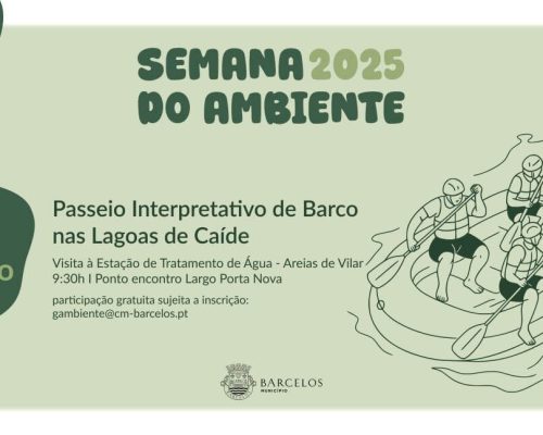 No âmbito das comemorações da Semana do Ambiente, o Município de Barcelos, através do Pelouro do Ambiente, promove, no próximo dia 3 de junho, um passeio interpretativo de barco nas Lagoas de Caíde e uma visita à Estação de Tratamento de Água, em Areias de Vilar.